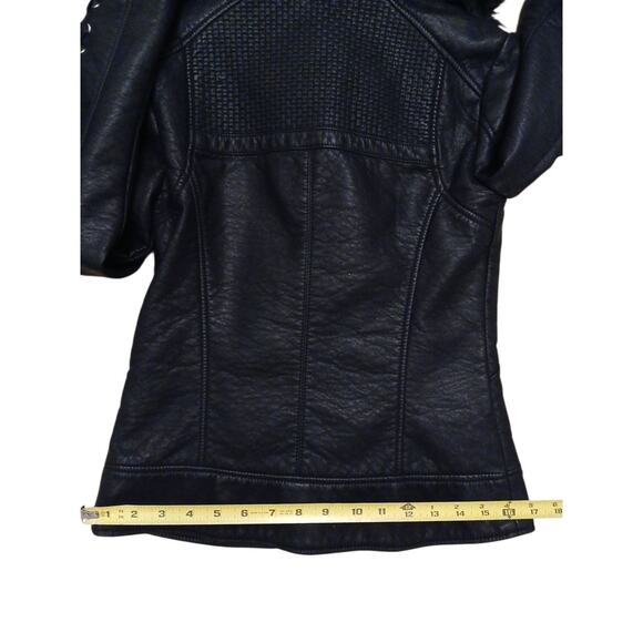 GUESS Moto Jacket Faux Leather Mink Fur Corset Laced XS Black Designer Assymetri - Picture 14 of 16